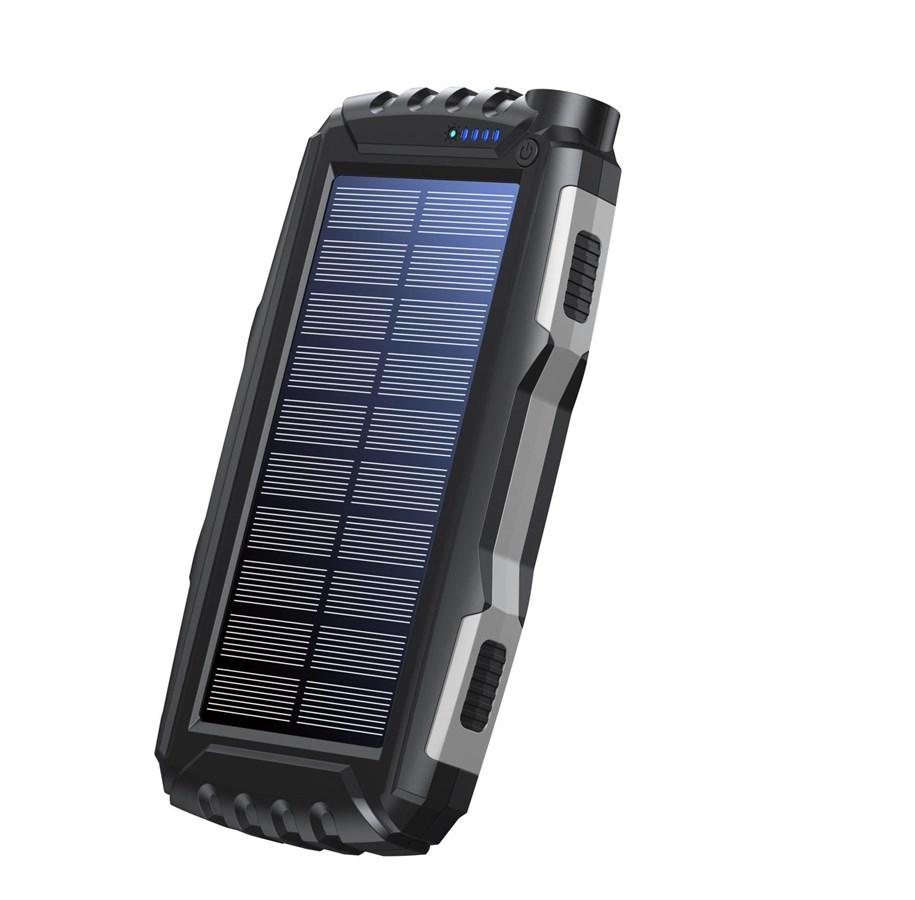 Svart Denver PSO-20010 MK2 solcelle-powerbank med lommelykt