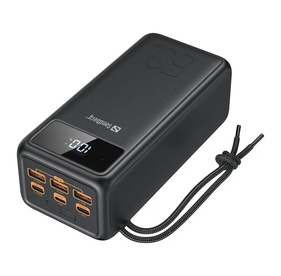 Stor svart Sandberg 50 000 mAh powerbank med flere USB-porter