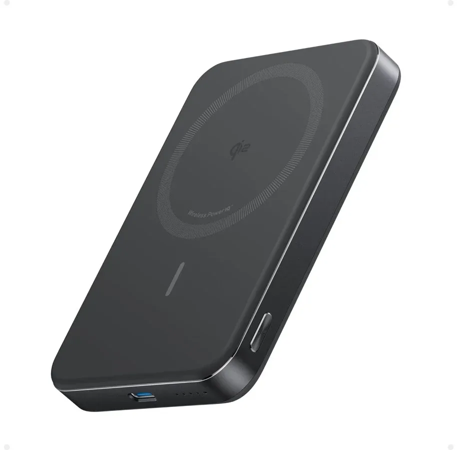 Slank svart Anker MagGo 10K powerbank for magnetisk lading