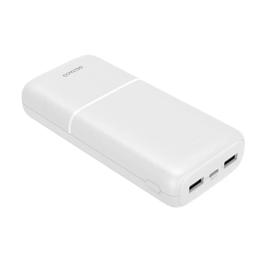 Hvit Deltaco PB-C1006 powerbank med tre USB-porter