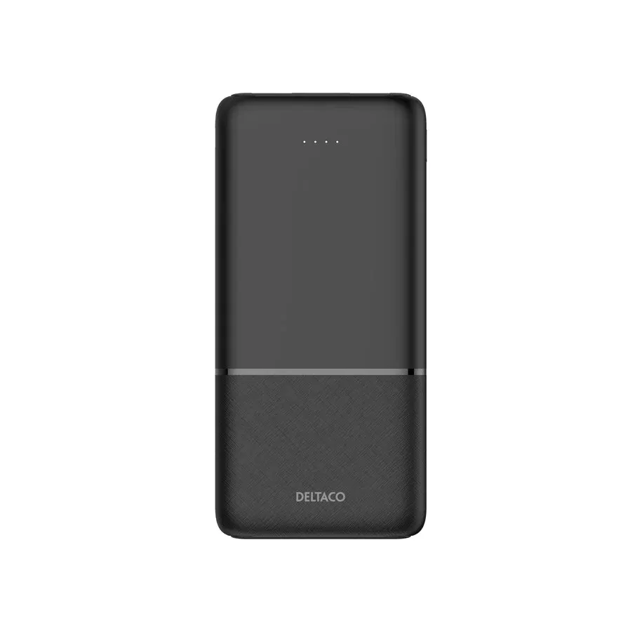 Svart Deltaco PB-C1007 powerbank med USB-C og to USB-A-porter