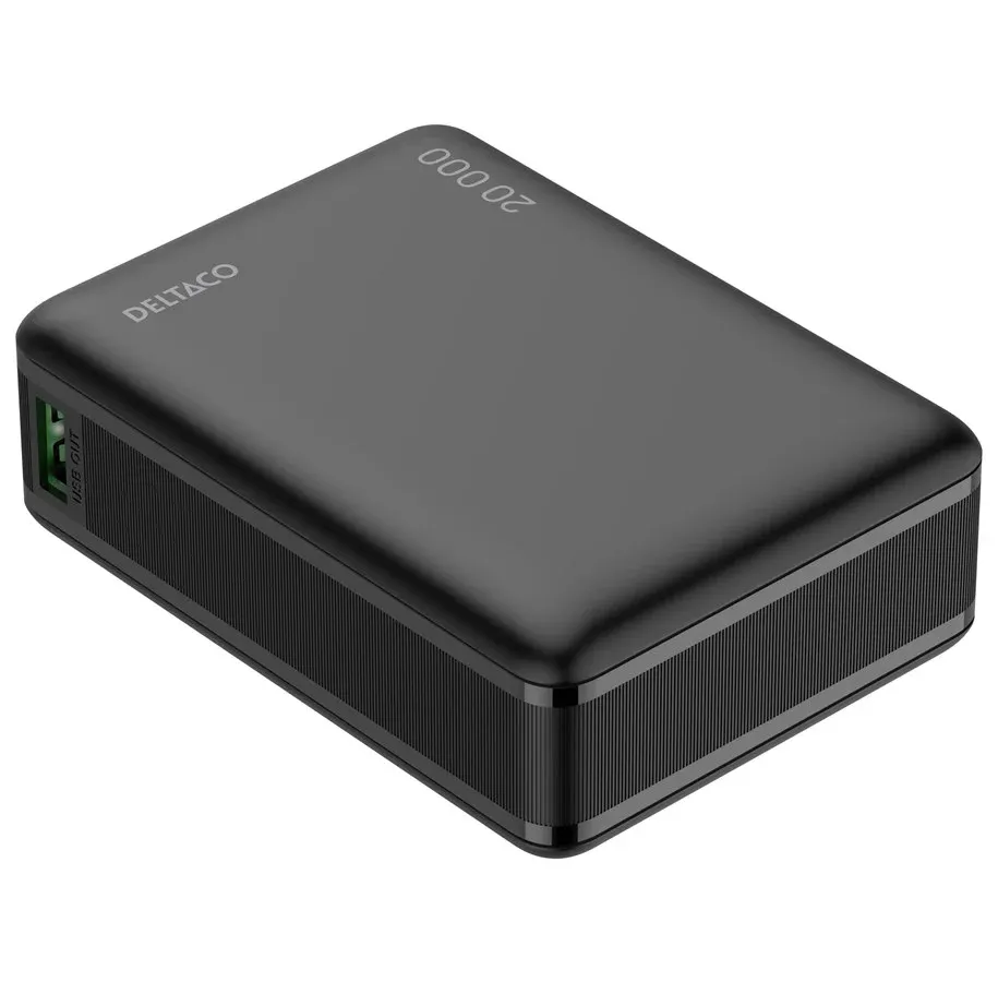 Svart Deltaco PB-C1012 powerbank med USB-C og USB-A