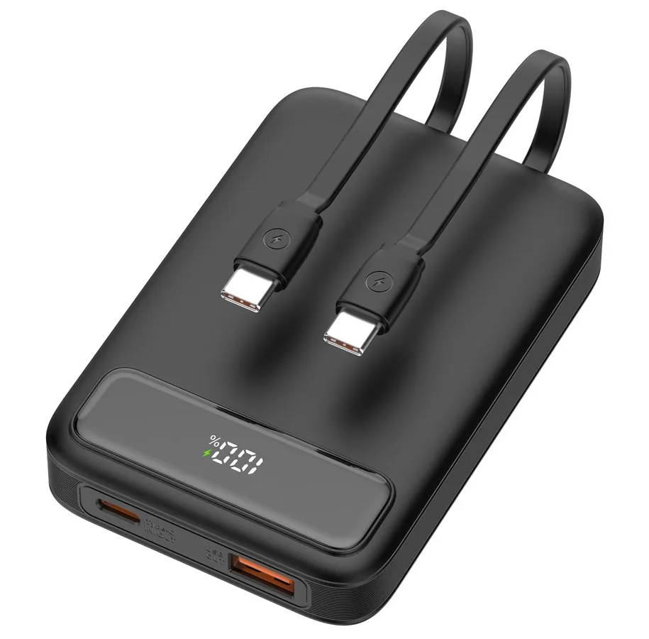 Deltaco PB-CC100 med to integrerte USB-C-kabler