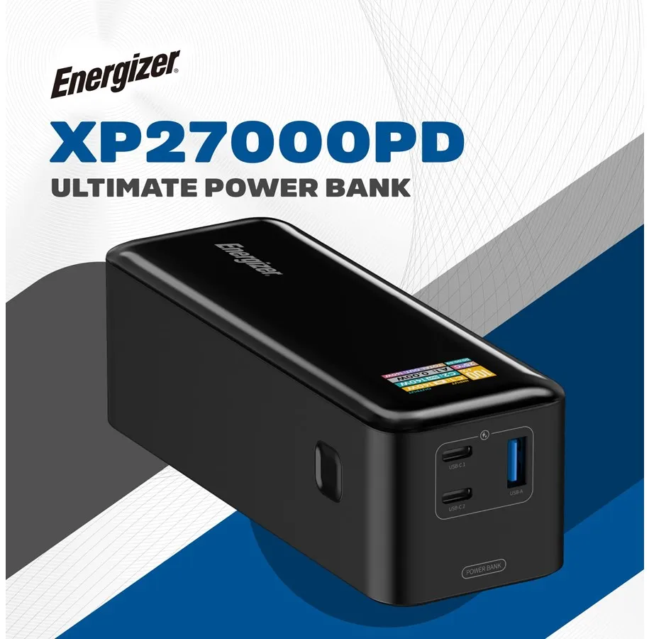 Energizer XP27000PD powerbank med to USB-C-porter og skjerm