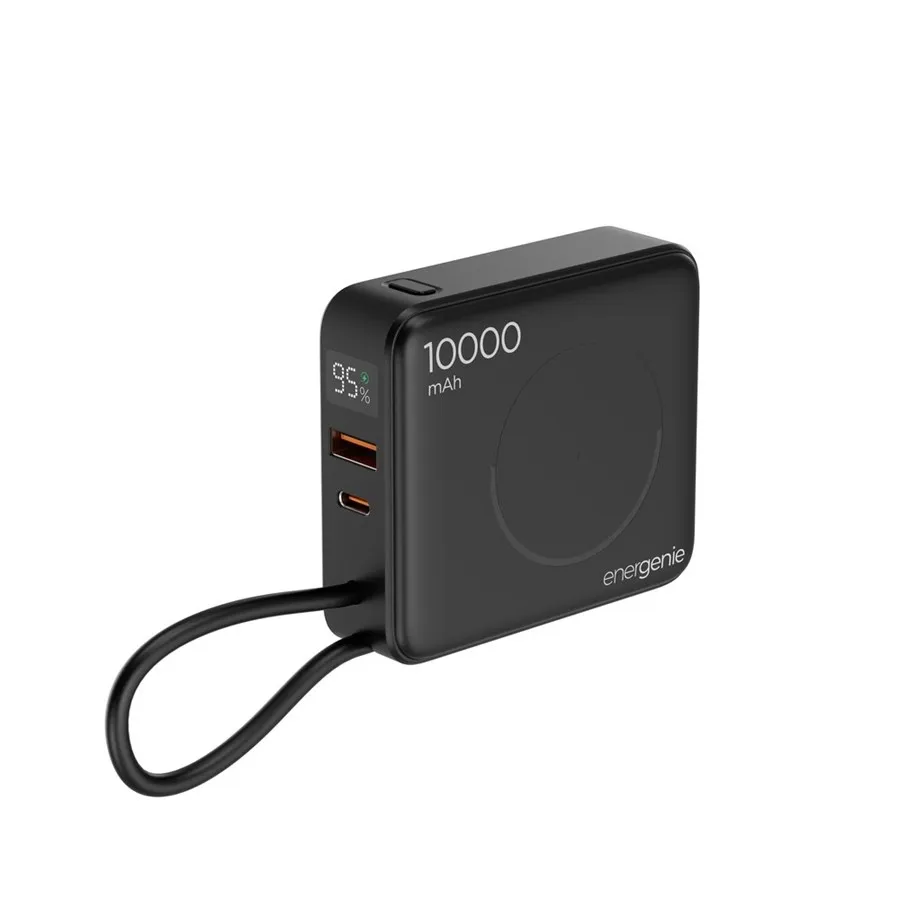 Svart Gembird 20W powerbank med skjerm og trådløs ladeflate