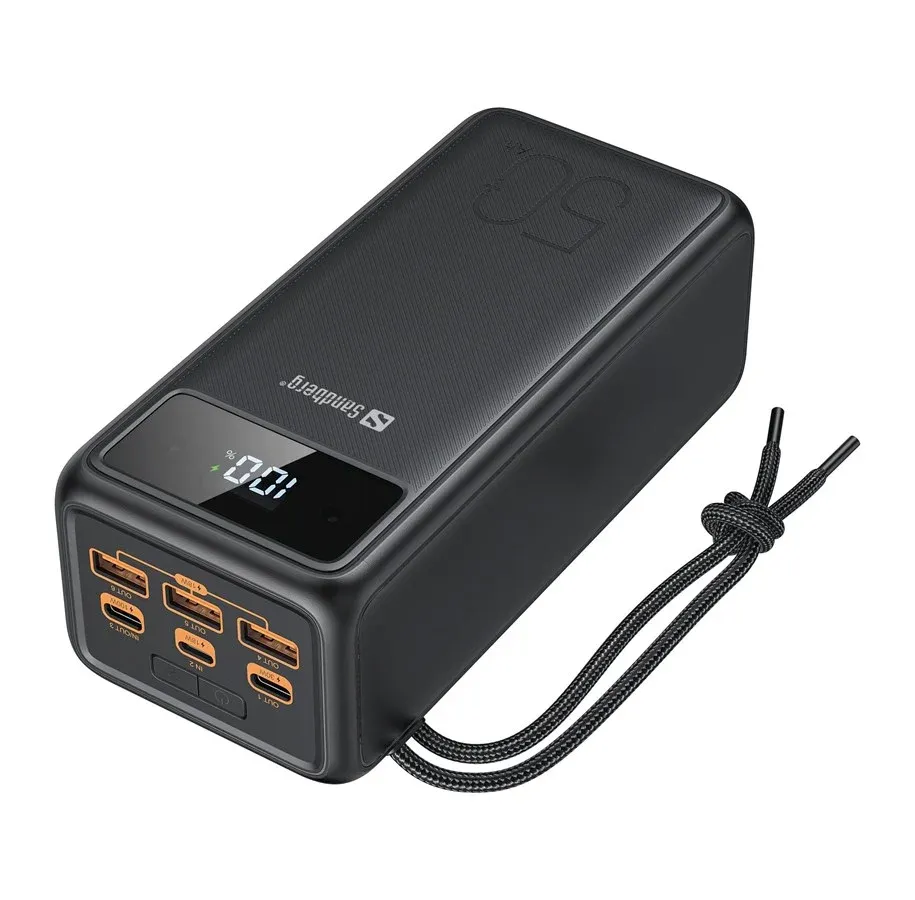 Stor svart Sandberg 50 000 mAh powerbank med flere USB-porter