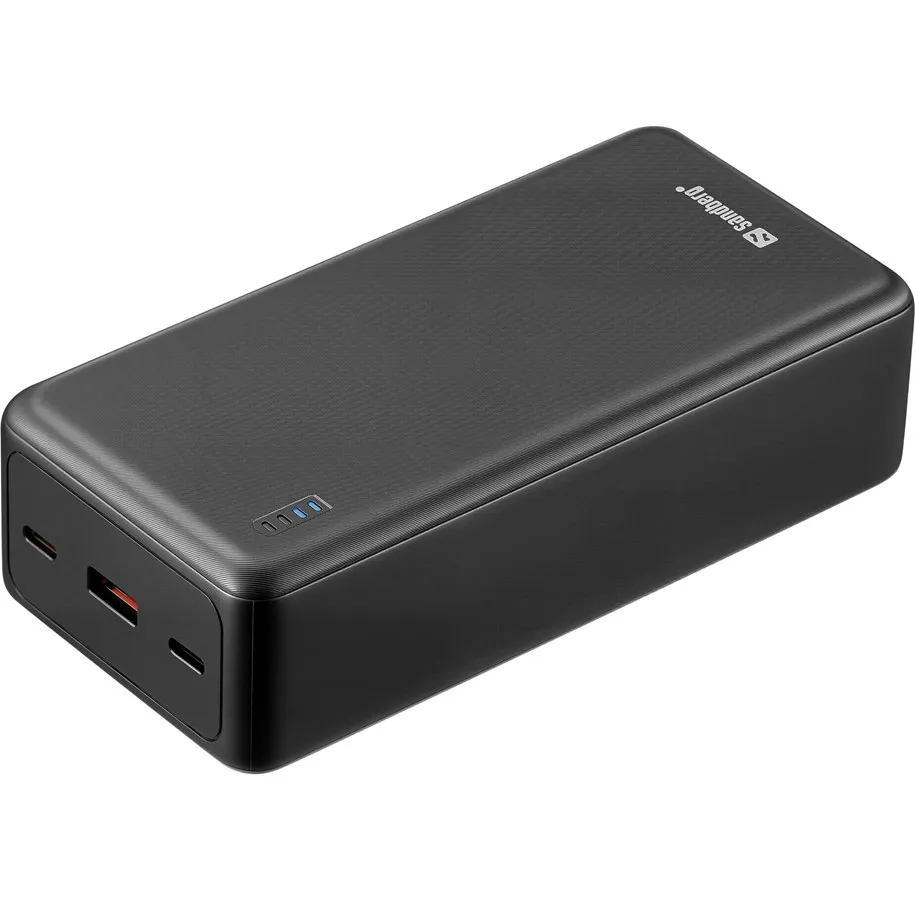 Svart Sandberg Saver powerbank på 27 000 mAh med USB-C og USB-A
